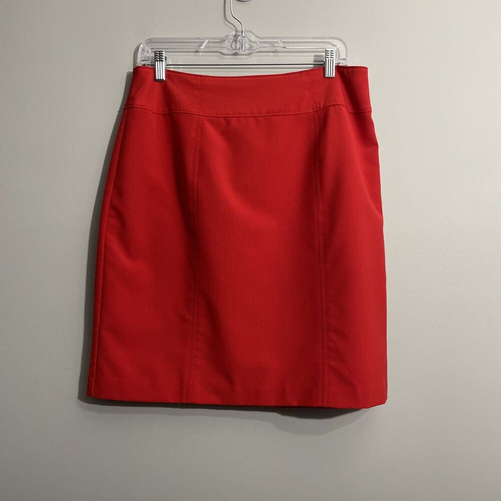 Worthington Women’s 14 Red Skirt Retro Classic Back Slit Faux Pockets